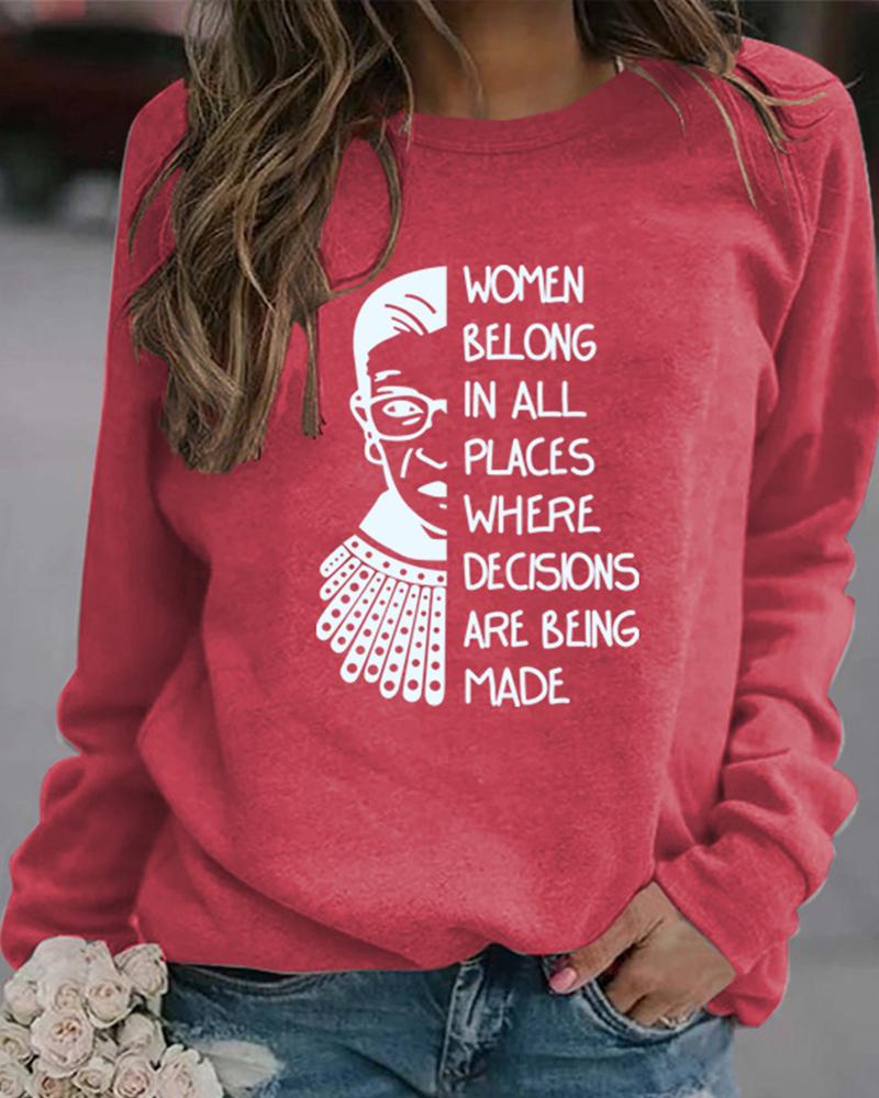 

Graphic Letter Print Long Sleeve Sweatshirt, Pink
