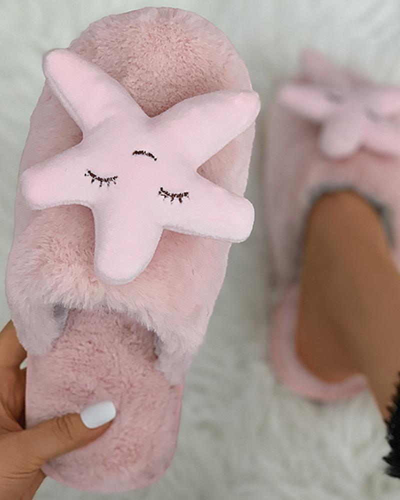 

Starfish Pattern Fluffy Slippers, Pink