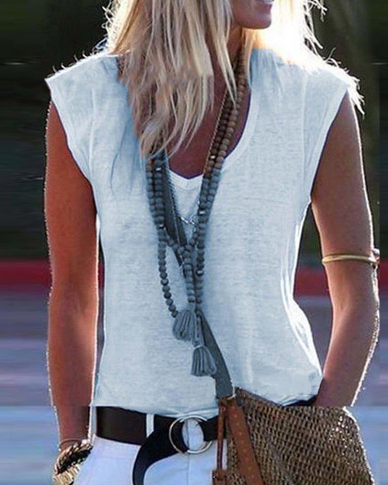 

V Neck Sleeveless Top, White