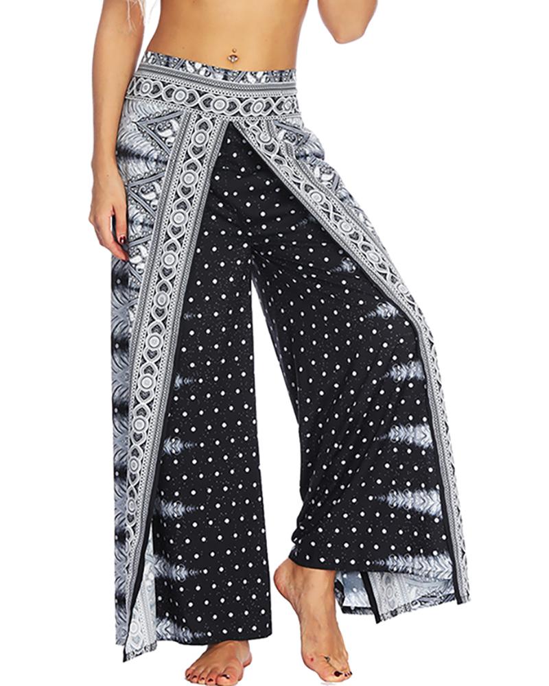 

Print Wide Leg Culotte Design Yoga Pant, Black