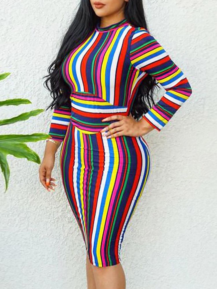 colorful striped bodycon dress