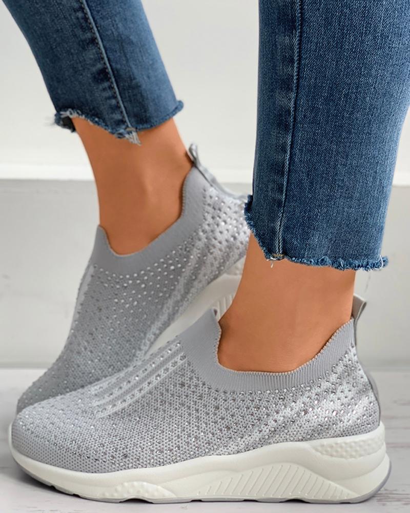 

Studded Colorblock Knit Wedge Sneaker, Gray