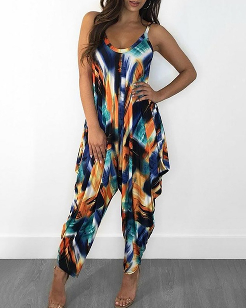 

Colorblock Ruffles Spaghetti Strap Jumpsuit, Multicolor
