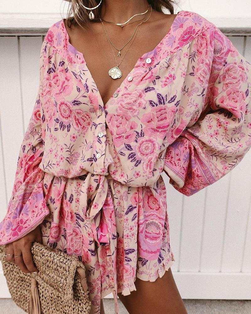 

Floral Print Button Front Shirt Dress, Pink