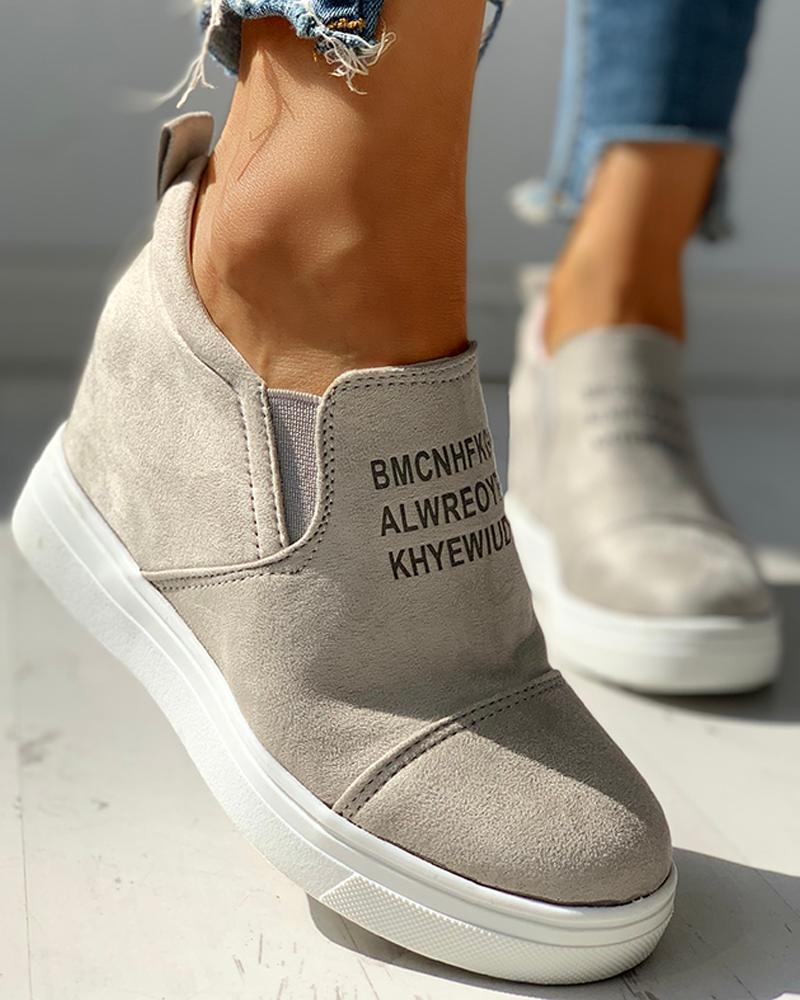 

Suede Letter Pattern Casual Sneakers, Light gray
