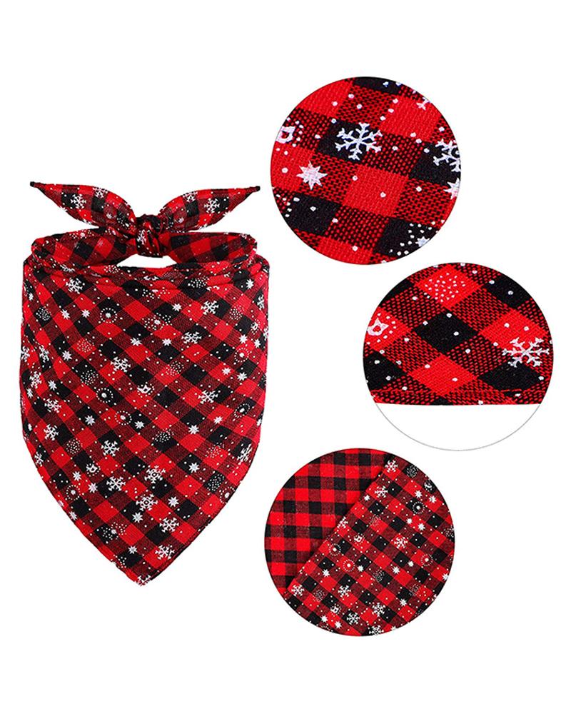 

Christmas Plaid Snowflake Triangle Bandanas For Pets, Style5