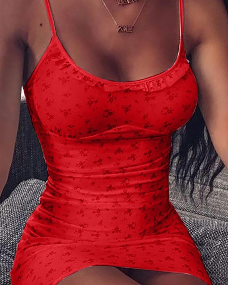 

Floral Print Frill Hem Bodycon Dress, Red