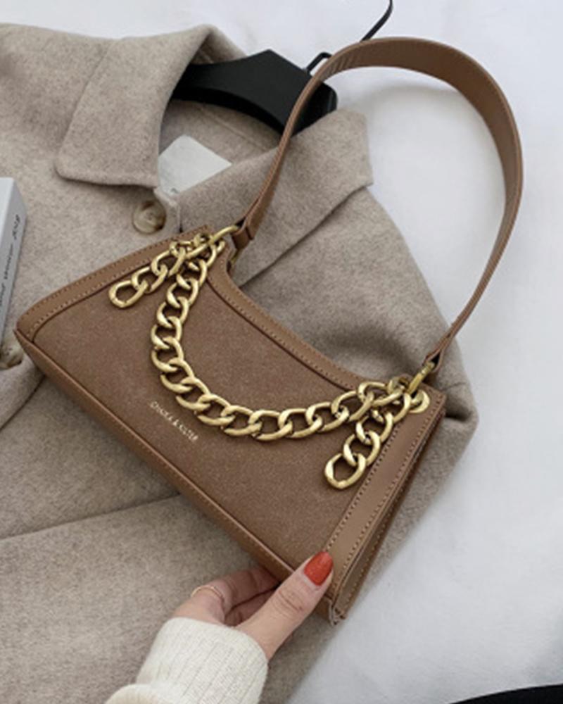 

Chic All-match Solid Color Chain Messenger bag, Khaki
