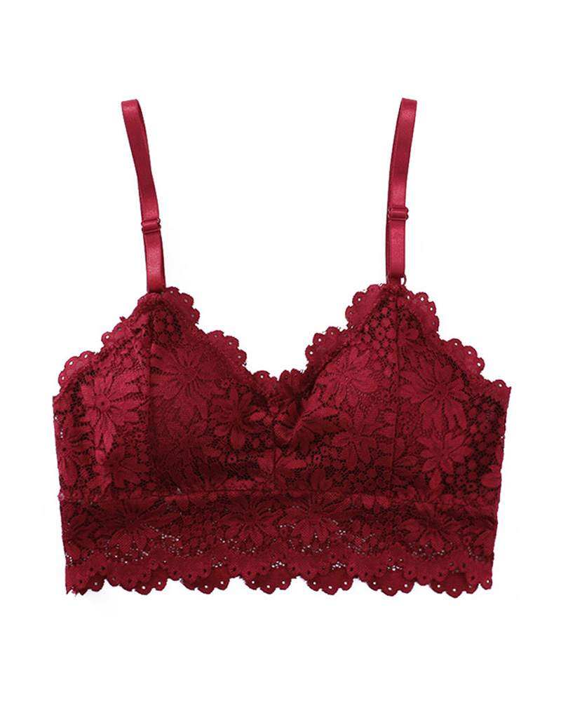 

Lace Vest Crop Wireless Underwear Bralette Top, Wine red