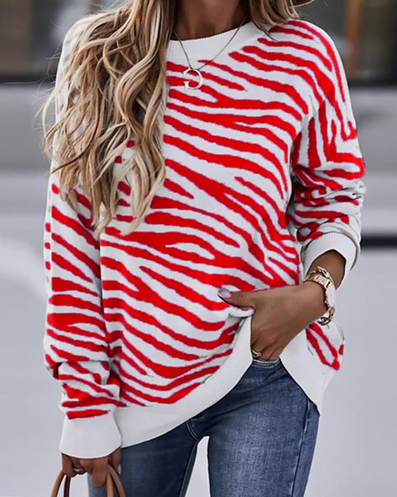 

Zebra Stripe Print Long Sleeve Sweatshirt, Red