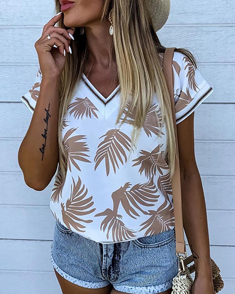 

Palm Leaf/Pineapple/Fox/Tree Print Casual Women Top, Style1