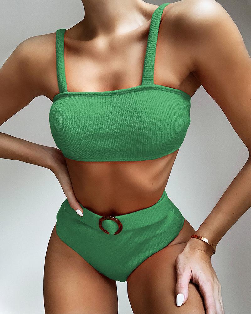 

Spaghetti Strap High Waist Bikini Set, Green