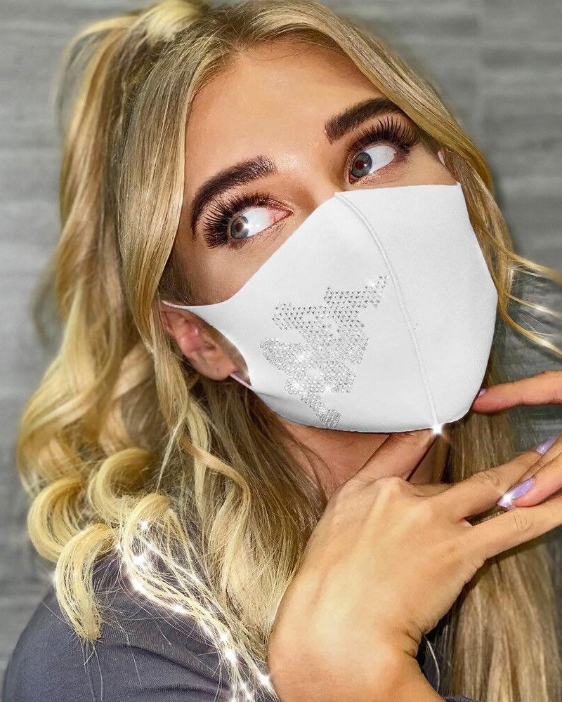 

Graphic Pattern Studded Breathable Face Mask, White