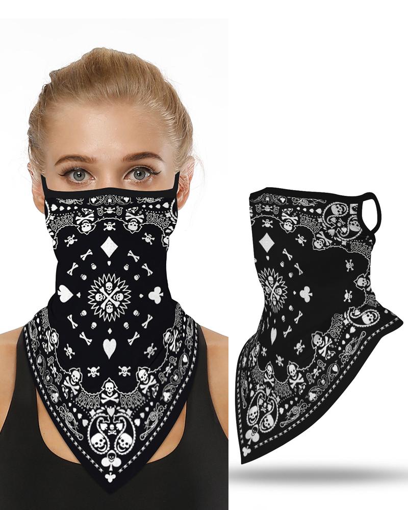 

Print Breathable Ear Loop Face Cover Windproof Outdoors Bandana, Black