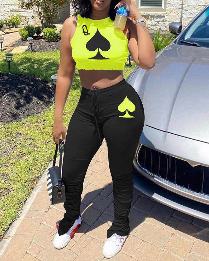 

Poker Print Crop Top & Pants Set, Yellow