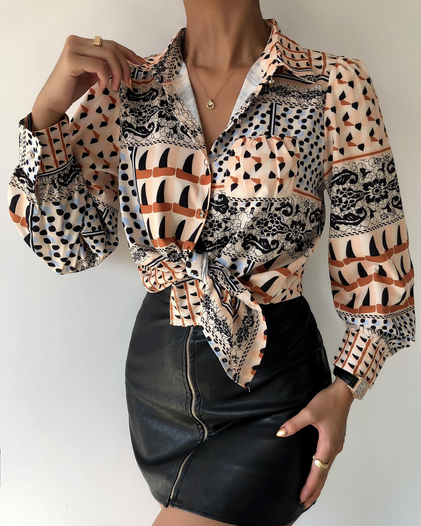 

All Over Print Colorblock Long Sleeve Shirt, Multicolor