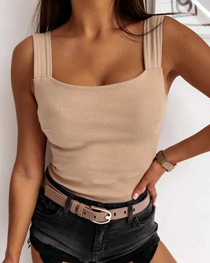 

Square Neck Sleeveless Casual Top, Khaki
