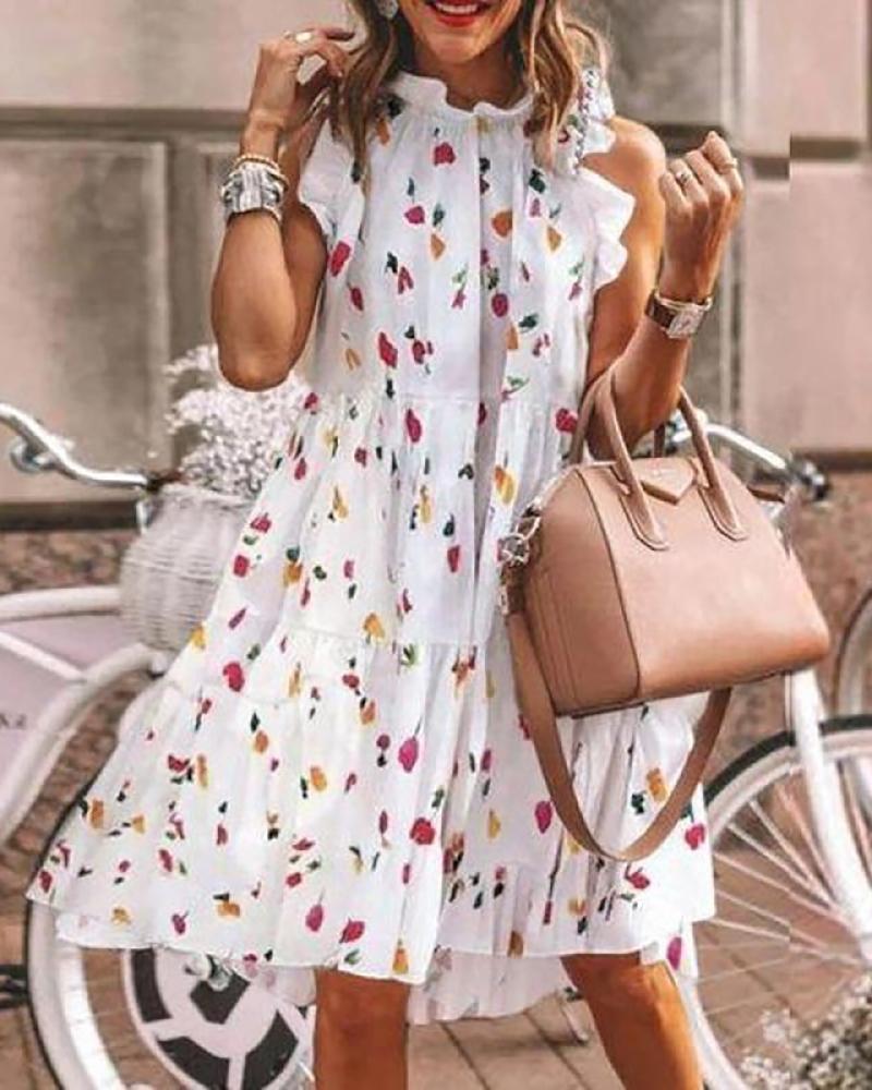 

Floral / Polkadot / Sunflower / Daisy Print Ruffles Casual Dress, Style8