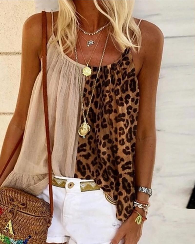 

Leopard Print Colorblock Tank Top, Khaki