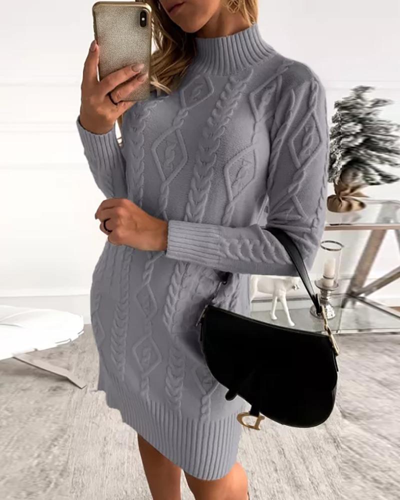 

Plain Cable Knit Sweater Dress, Gray