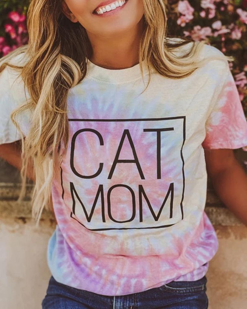 

Mother' Day Tie Dye Letter Print Short Sleeve T-shirt, Yellow