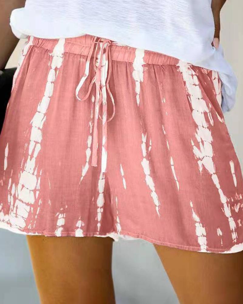 

Tie Dye Loose Drawstring Wide Leg Shorts, Pink