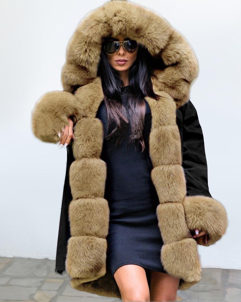 

Plain Faux Fur Casual Coat, Khaki