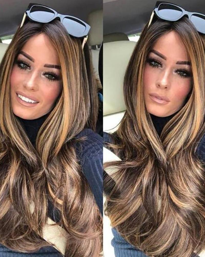 

26.4 inches Brown Gloden Honey Wavy Wigs Lace Hair Front Heat Resistant Middle Part Wigs, Style1