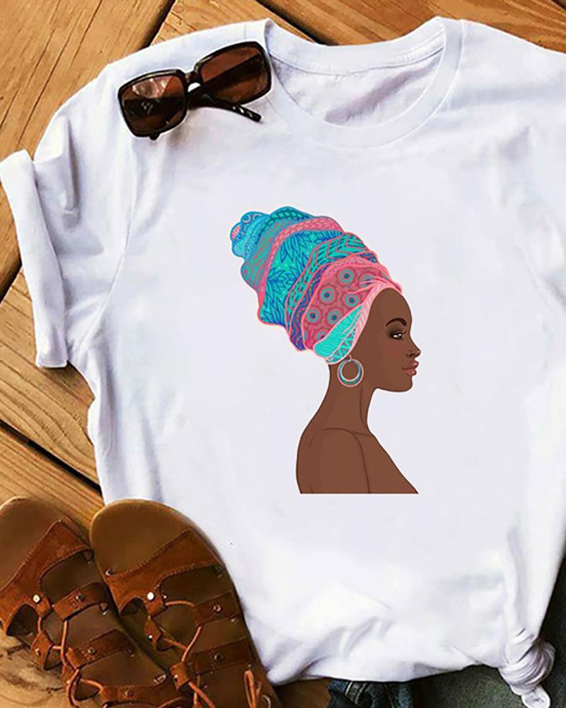 

Figure Print Short Sleeve T-shirt, Style2