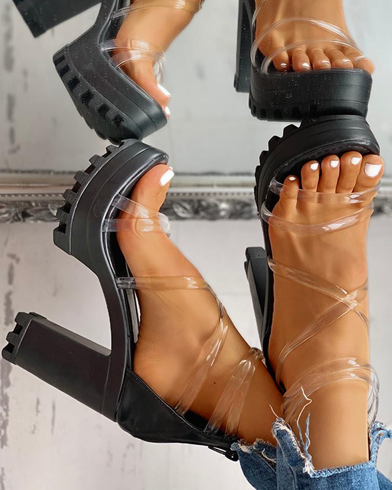 clear strap platform chunky heels