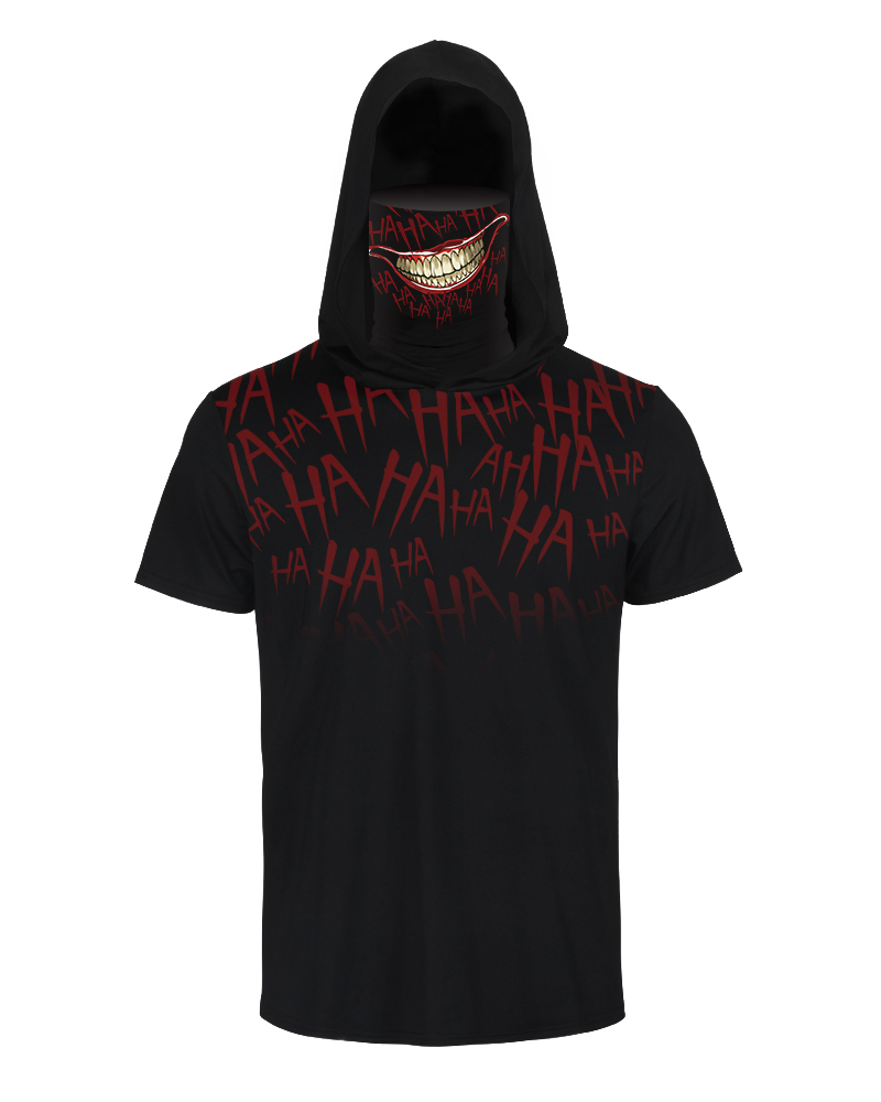 

Skull Letter Print Hooded Short Sleeve T-shirt With Ear Loop Face Bandana, Black