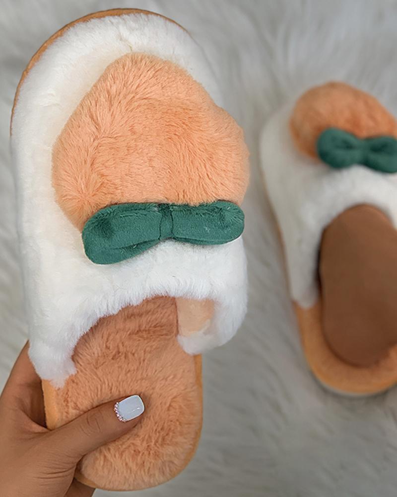 

Peach Pattern Colorblock Fluffy Slippers, Orange