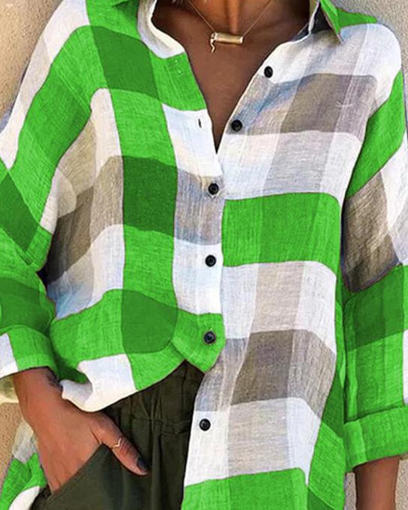 

Colorblock Grid Long Sleeve Shirt, Green