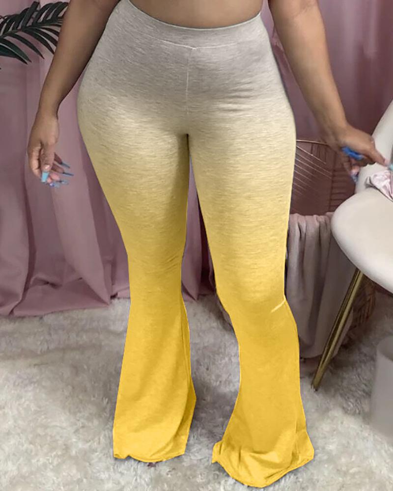 

Gradient Color High Waist Casual Bootcut Pants, Yellow