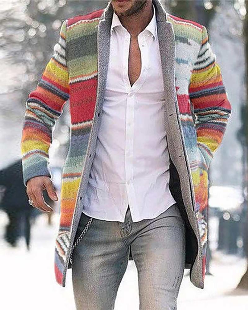

Men Colorblock Button Design Long Sleeve Coat, Multicolor