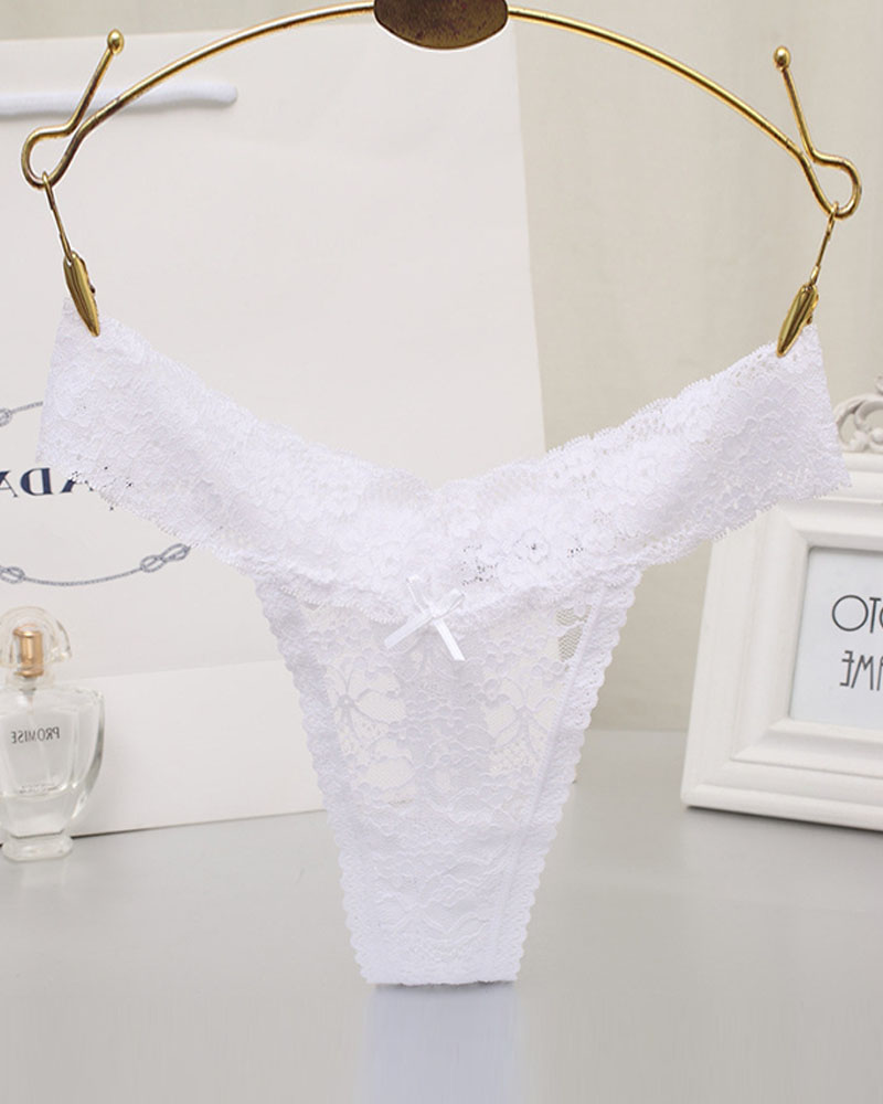 

Bowknot Decor G-string Lace Panty, White