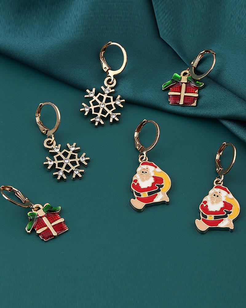 

3pairs Christmas Pattern Drop Earring Set, Red
