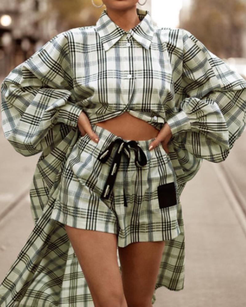 

Plaid Long Sleeve Suit Sets, Green