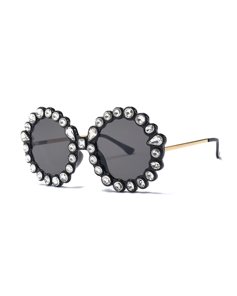 

Studded Round Frame Sunglasses, Black
