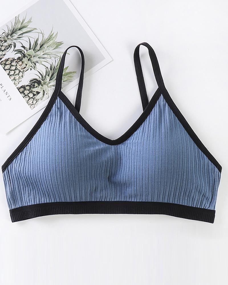 

Contrast Binding Vest Bra Sports Shockproof Removable Pad Top, Blue