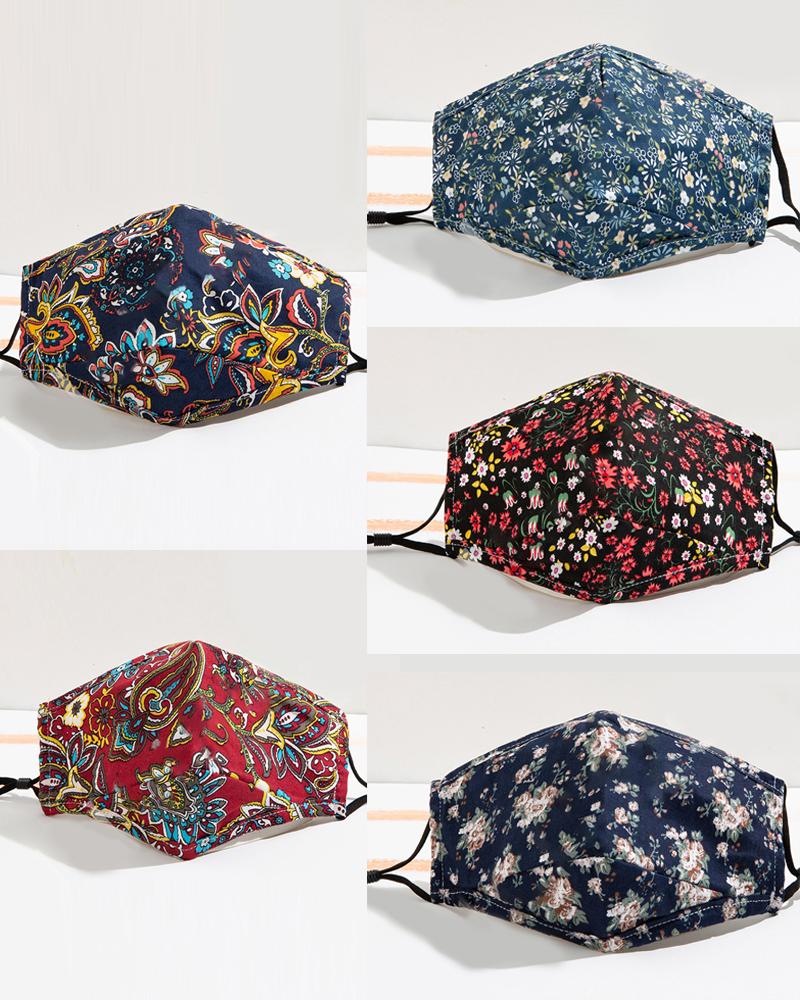 

5PCS/Set Randomly Dispatched Floral / Paisley Print Breathable Face Mask, Style2