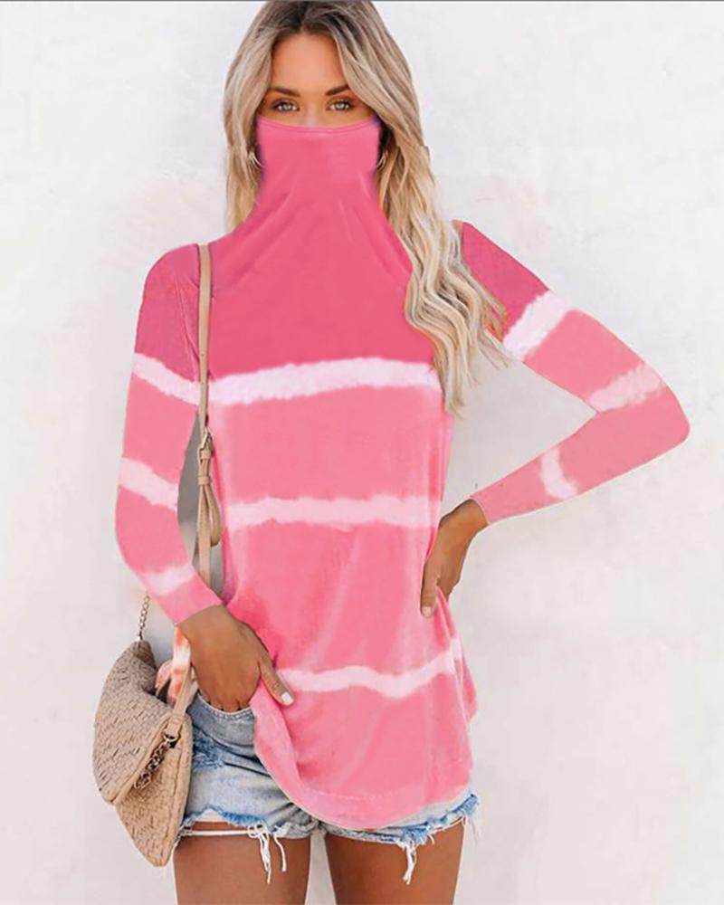 

Striped Earloop Long Sleeve T-shirt, Pink