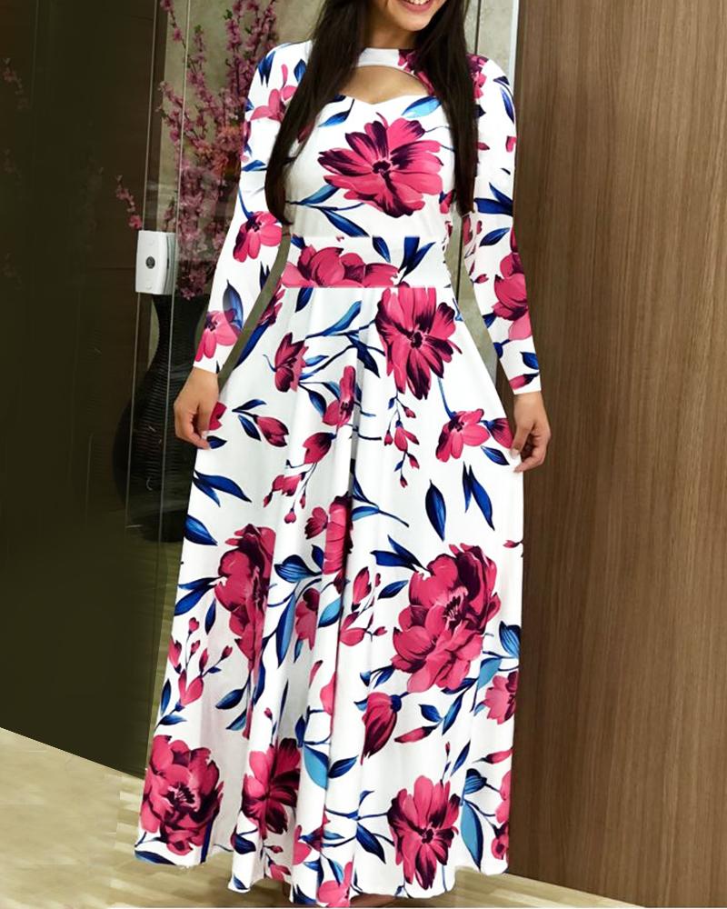 

Long Sleeve Floral Printed Women Dress, Pink