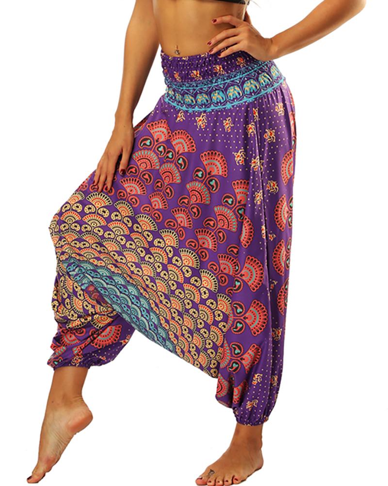 

Print High Waist Wide Leg Yoga Pant, Purple