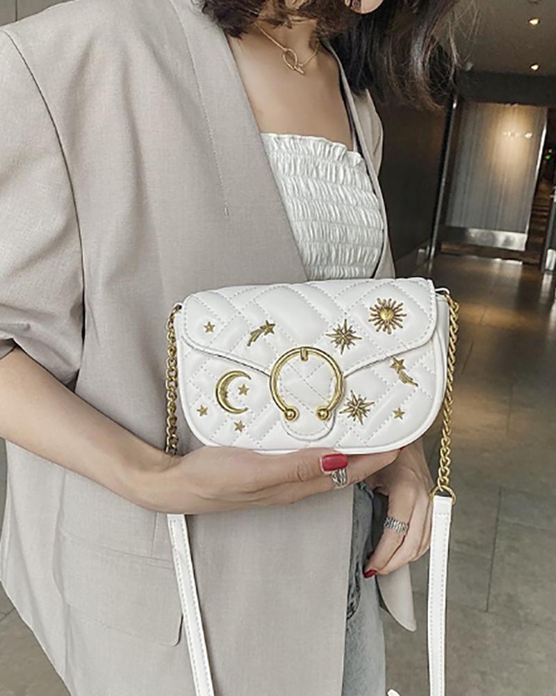 

Star Pattern O-Ring Decor Crossbody Bag, White