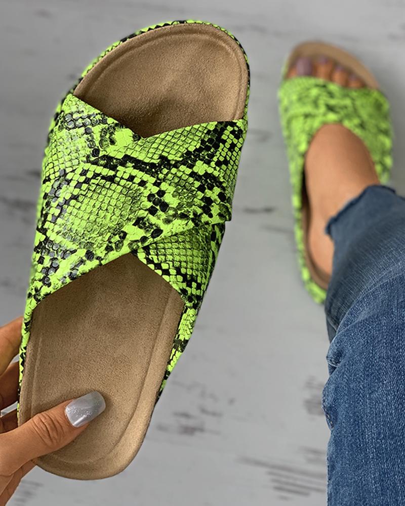 

Snakeskin Open Toe Bandage Muffin Sandals, Green