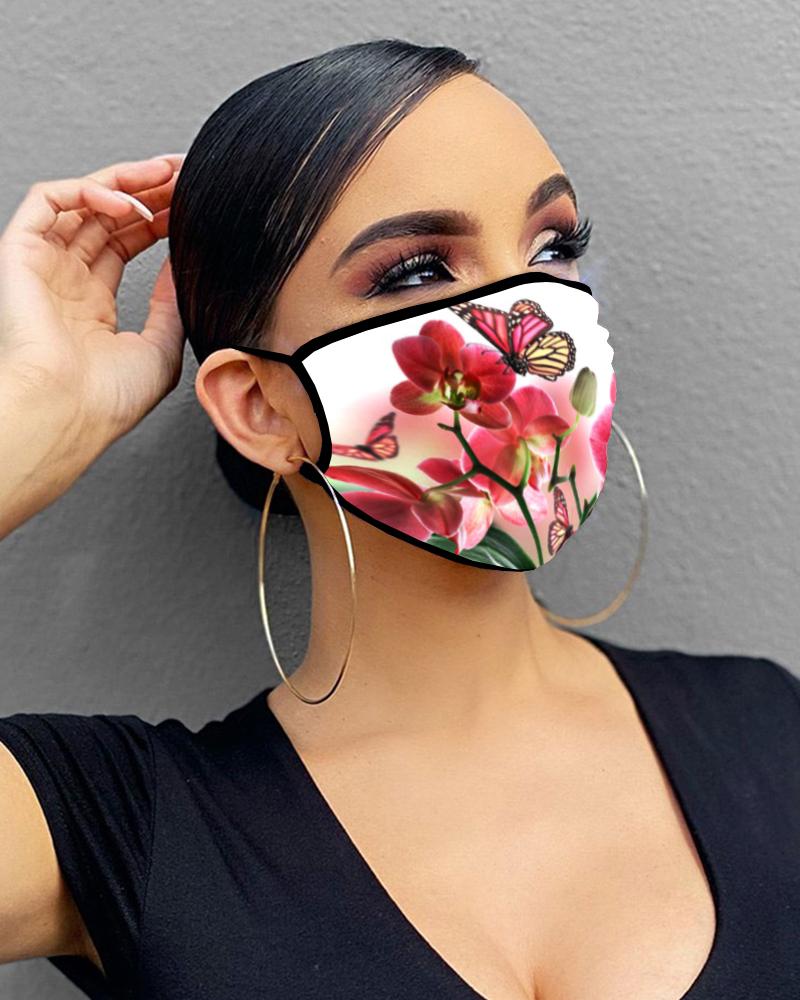 

Butterfly / Floral Print Breathable Mouth Mask Washable And Reusable, Style20
