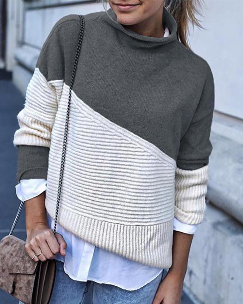 

Colorblock Long Sleeve Knit Sweater, Dark grey