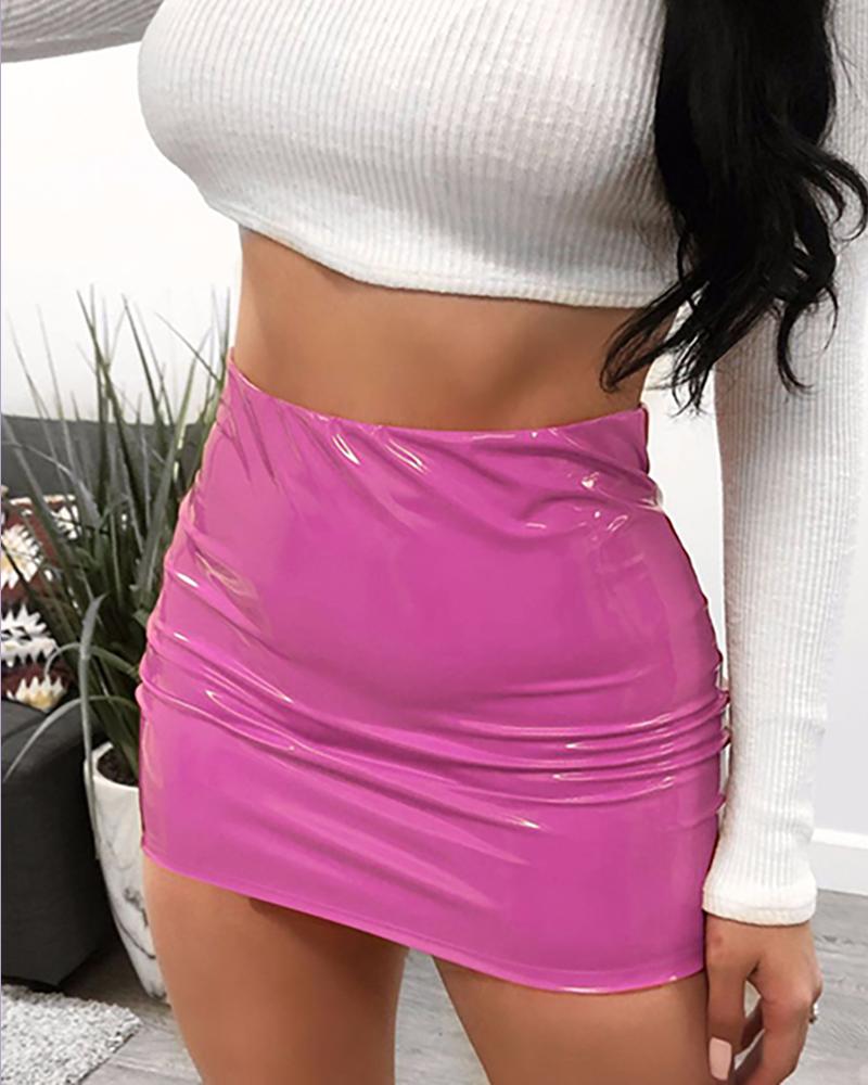 

Faux Leather Mini Skirt, Pink