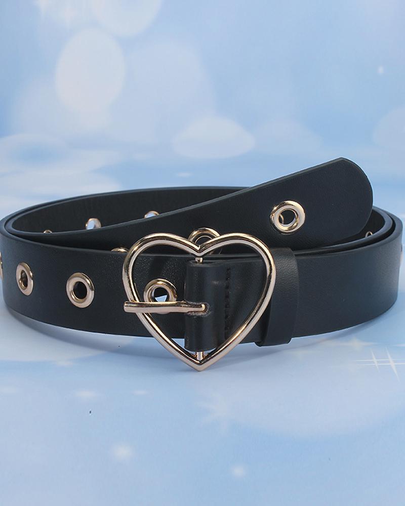 

Heart Shaped Eyelet PU Buckle Belt, Black